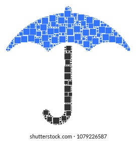 Umbrella mosaic icon of square figures and round items in variable sizes. Vector objects are formed into umbrella mosaic design concept.