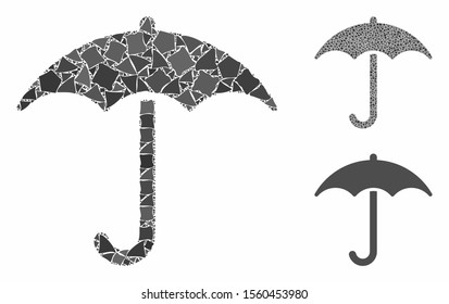 Umbrella mosaic of unequal items in various sizes and color tinges, based on umbrella icon. Vector unequal dots are organized into collage. Umbrella icons collage with dotted pattern.