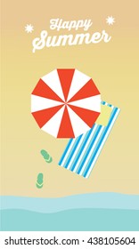 Umbrella near the sea on the beach in the summer illustration