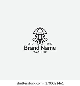 Umbrella octopus linear logo template - vector
