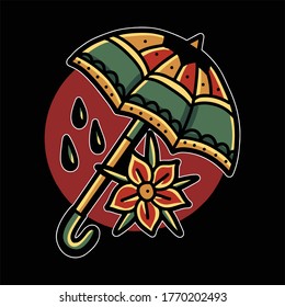 umbrella oldschool tattoo vector design