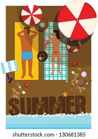 umbrella on the beach/ Vector illustration/ summer/ sunbathe/ poster