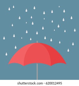 Umbrella on green background vector concept. Rain illustration in modern flat style. Color picture for design web site, web banner, printed material. Umbrella icon. 