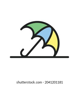 Umbrella on Ground icon vector image. Can also be used for Miscellaneous Objects. Suitable for mobile apps, web apps and print media.