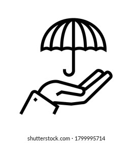 umbrella on hand rain protection line icon vector. umbrella on hand rain protection sign. isolated contour symbol black illustration