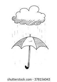 Umbrella On A Rainy Day Doodle, a hand drawn vector doodle illustration of an umbrella protecting on a rainy day.