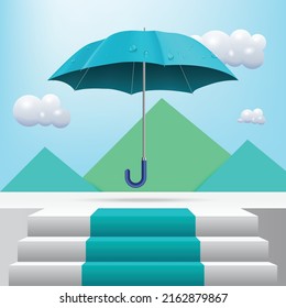 Umbrella On Stage With Steps With Monsoon Background