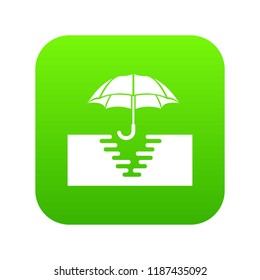 Umbrella in paddle icon green vector isolated on white background