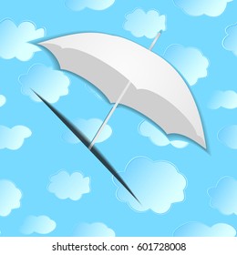 Umbrella from paper against the background of with clouds. Vector illustration