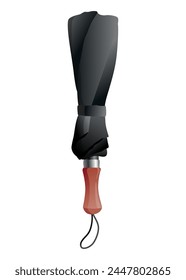 Umbrella. Parasol folded, side view. Hand-held rain, sun or windbreak protection. Vector illustration isolated on white background