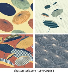 Umbrella pattern with Japanese background vector. Rainy season Vintage template.