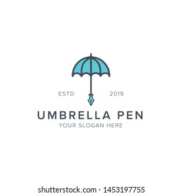umbrella pen icon logo design