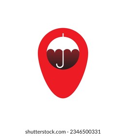 Paraguas y alfileres combinados en un único diseño simple logotipo de icono de negocios. Adecuado para el tiempo, la seguridad, los viajes, cualquier industria.