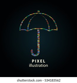 Umbrella - pixel icon. Vector Illustration. Design logo element. Isolated on black background. It is easy to change to any color.