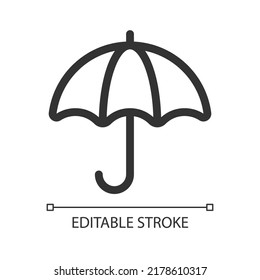 Umbrella pixel perfect linear ui icon. Investment protection. Weather accessory. GUI, UX design. Outline isolated user interface element for app and web. Editable stroke. Arial font used