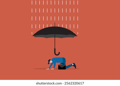 Umbrella protect Businessman. concept of Life insurance, family protection to assure members will be financially supported and risk cover