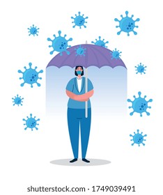 umbrella protecting business woman, inmmune coronavirus covid 19 concept