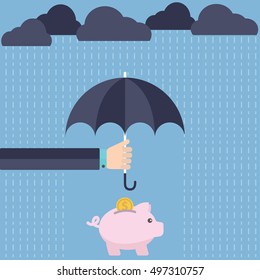 Umbrella protecting savings. vector illustration flat design