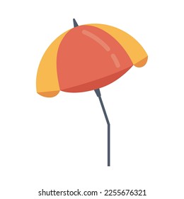 Umbrella protection against rain or sun, sunshine. Making shade for resting. Summertime leisure object, summer accessory parasol. Vector in flat cartoon style.