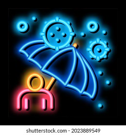 umbrella protection against viruses neon light sign vector. Glowing bright icon umbrella protection against viruses sign. transparent symbol illustration