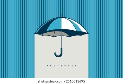 Cartaz de conceito de proteção de guarda-chuva, ilustração de estilo de ícone de guarda-sol vetorial, metáfora de segurança, espaço seguro sob guarda-chuva.