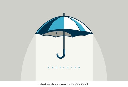 Umbrella protection concept poster, vector parasol icon style illustration, safety metaphor, safe space under umbrella.