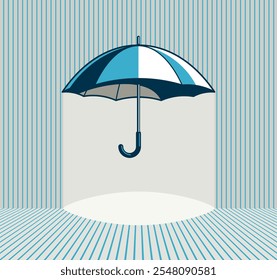Umbrella protection concept poster, vector parasol icon style illustration, safety metaphor, safe space under umbrella.