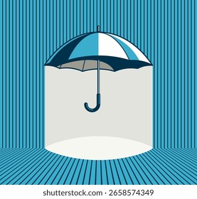 Schirmschutz Konzept Poster, Vektorschirm Symbol Stil Illustration, Sicherheit Metapher, sicherer Raum unter Schirm.