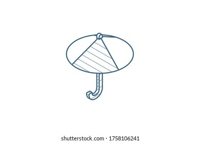 umbrella, protection isometric icon. 3d vector illustration. Isolated line art technical drawing. Editable stroke