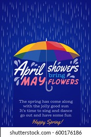 Umbrella Protection From Rain. Concept. April Showers Bring May Flowers. Lettering. Cartoon Style. Vector Illustration.