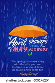 Umbrella protection from rain. Concept. April showers bring may flowers. Lettering. Cartoon style. Vector Illustration.
