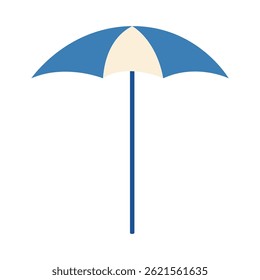 Umbrella protection from sun on hot summer day making safety shadow. Isolated simple flat element for design.