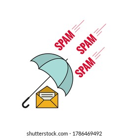 Umbrella protects email from unwanted spam messages. Email Security Concept.