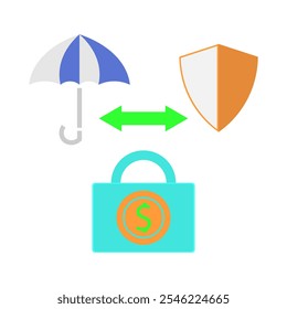 Umbrella protects money, symbolizing financial security and transfer protection. Ideal for financial services, insurance, security, and investment concepts.