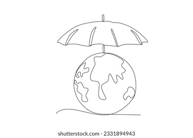 An umbrella protects the ozone layer. World ozone day one-line drawing