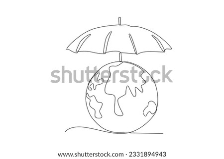 An umbrella protects the ozone layer. World ozone day one-line drawing