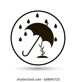 umbrella protects plants from rain and adverse rainfall  on white background