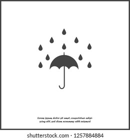 Umbrella protects from rain. Vector icon illustration umbrella and rain icon on white isolated background. Layers grouped for easy editing illustration. For your design.