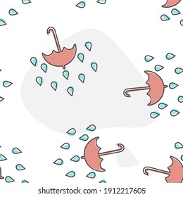 Umbrella protects from rain. Vector icon illustration umbrella and rain cartoon style on  seamless pattern on a white background.