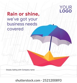Umbrella providing safety to Paper boat in the heacy rain
