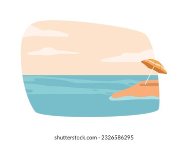 Umbrella Providing Shade On A Sunny Day At The Seaside. Perfect For Beachgoers Seeking Shelter, Vector Illustration