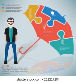 Umbrella puzzle design,info graphic design and character,clean vector
