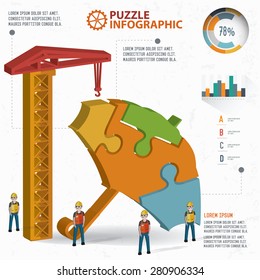 Umbrella puzzle info graphic design,three dimension,clean vector