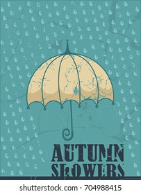 Umbrella in the rain. Beautiful abstract background, vector vintage illustration