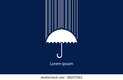 Umbrella in the rain with a blue background.
