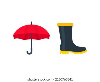 Umbrella and rain boots Vector Emoji Set Illustrations. Rain Emoticons