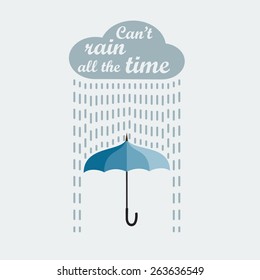 Umbrella and rain. Card template 