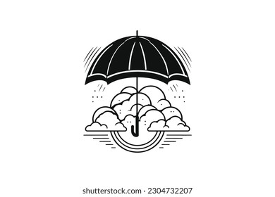  umbrella rain cloud Minimal Vector Logo Design Tshirt Sublimation Illustration Tattoo Art