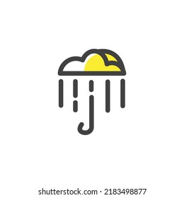 Paraguas con nubes de lluvia en un simple bentuk de línea