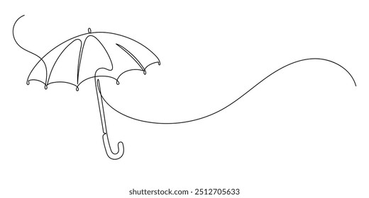 Umbrella in the rain. Continuous line drawing. Autumn frame border. 